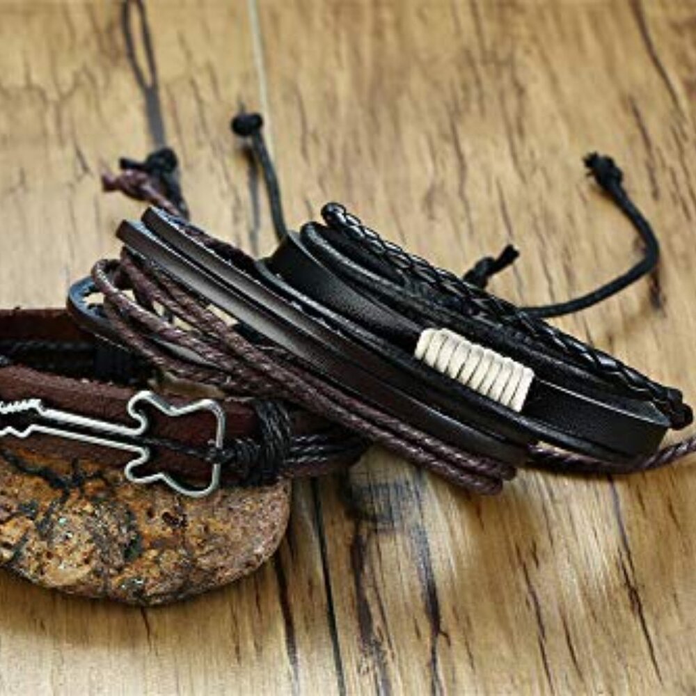 Adjustable Leather Bracelet Set Multilayered Stac… - image 4